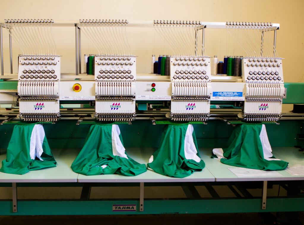 row of embroidery machines